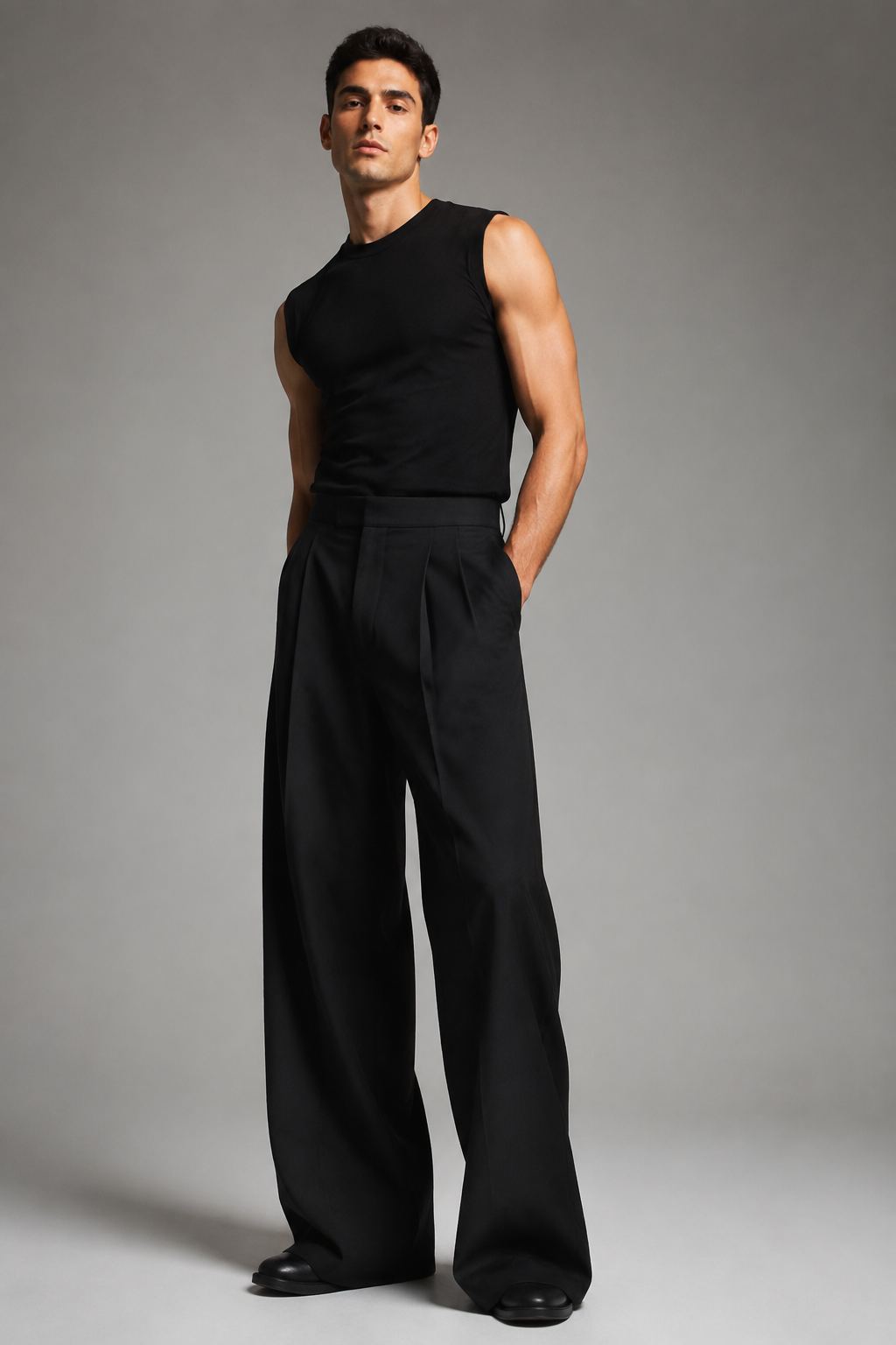 Wide-Leg Pleated Trousers