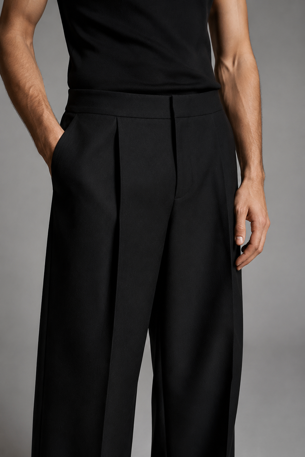 Wide-Leg Pleated Trousers