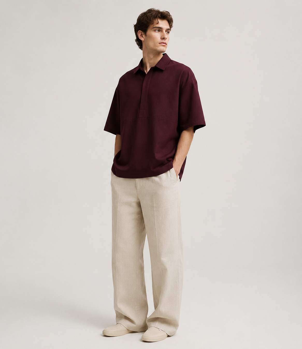 Structured Open-Collar Polo Shirt