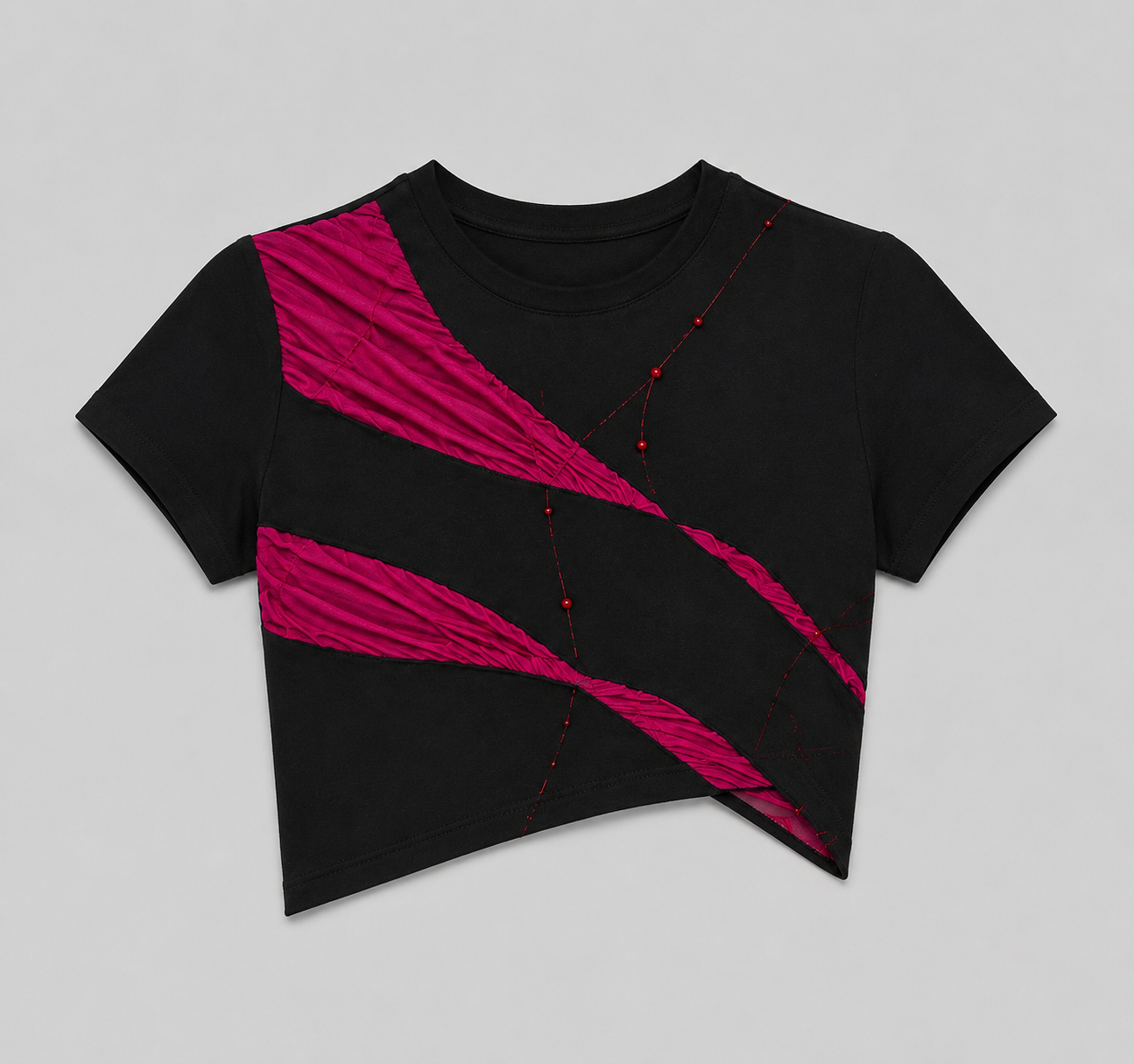 Asymmetric Shirred-Panel Crop Top