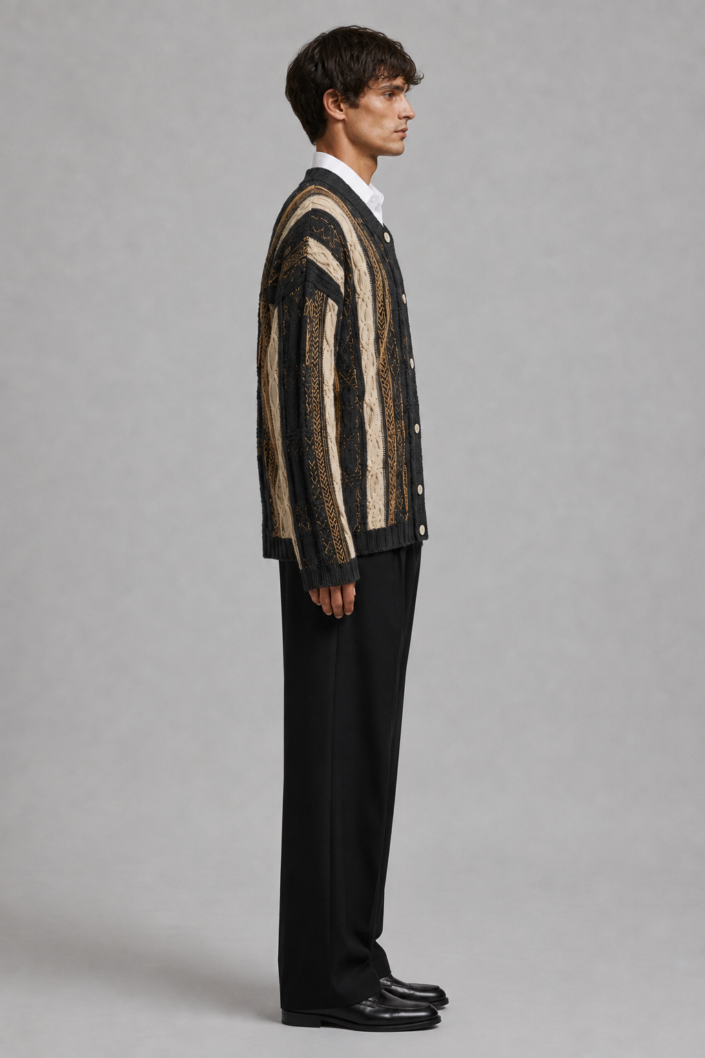 Textured Cable-Knit Striped Cardigan