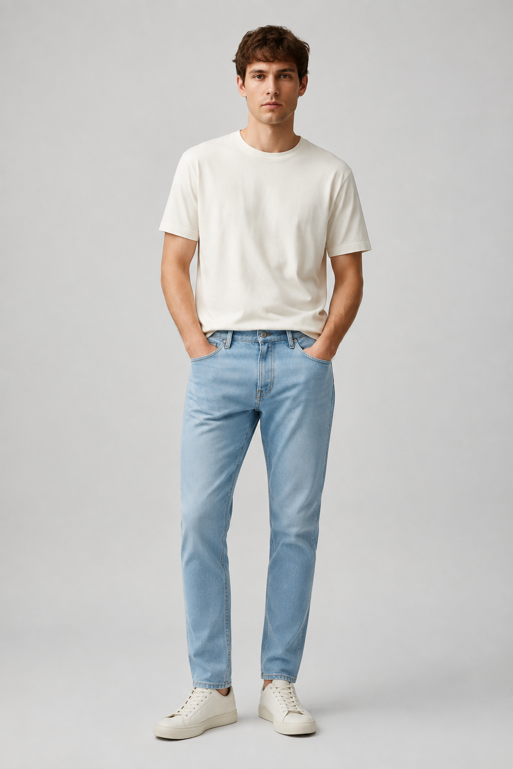 Slim-Tapered Washed Denim Jeans