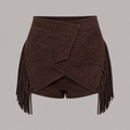 Laser-Cut Suede Fringe Skort