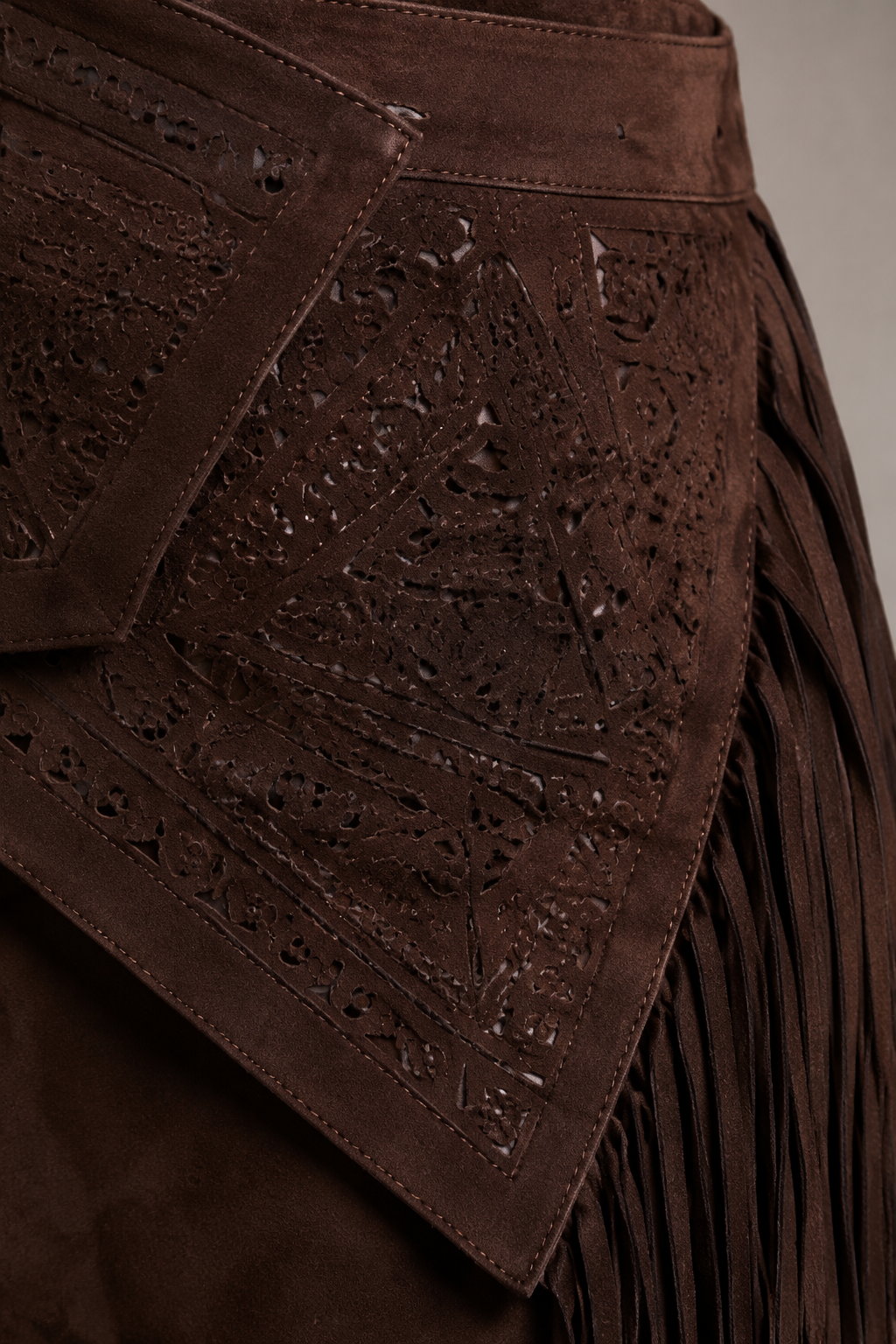 Laser-Cut Suede Fringe Skort