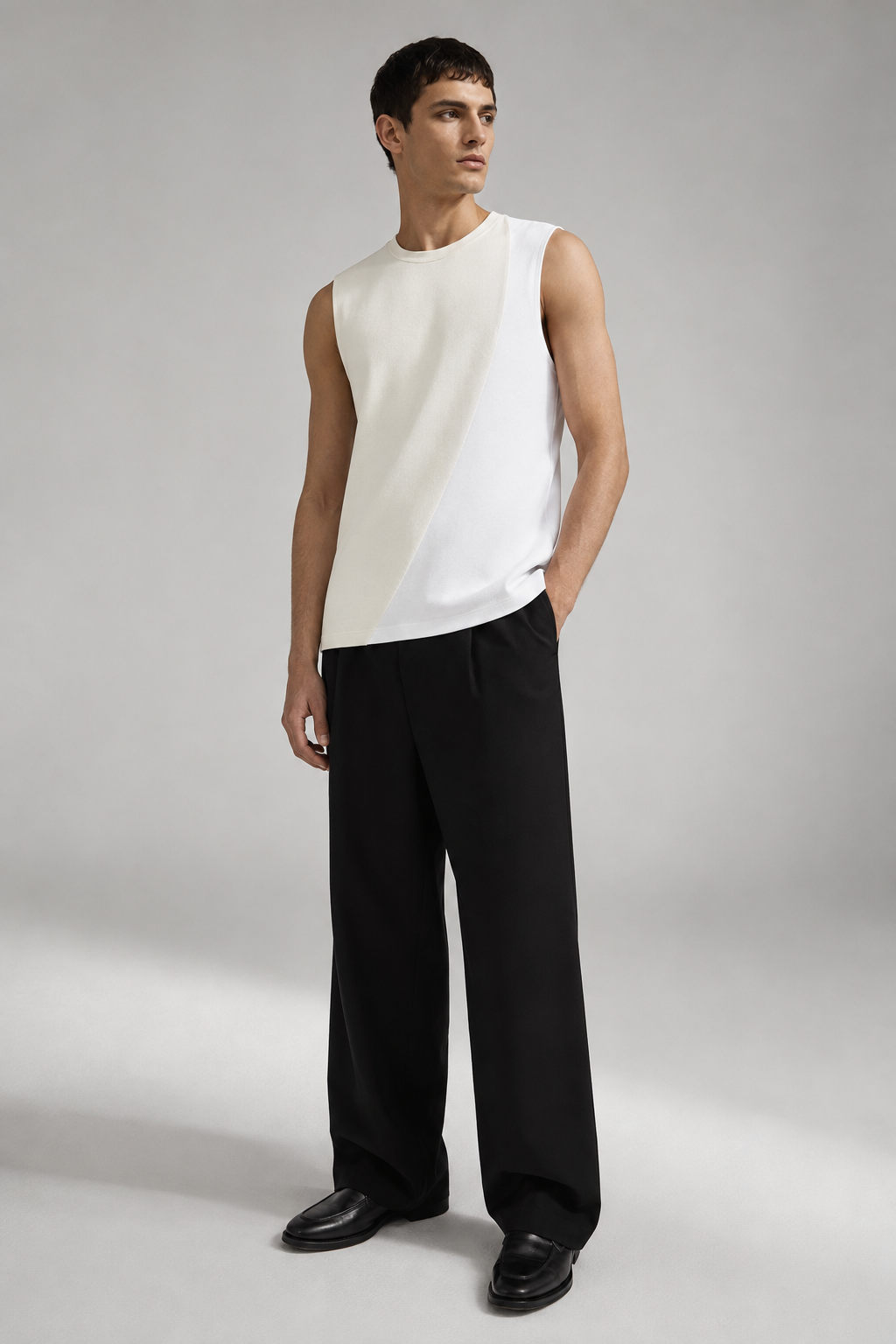 Asymmetric Two-Tone Sleeveless Top